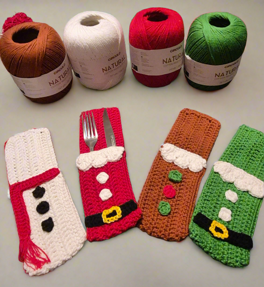 🎅✨ Étuis à Couverts de Noël au Crochet – Faits Main par lot de 4 ou à l'unité🎄🍴