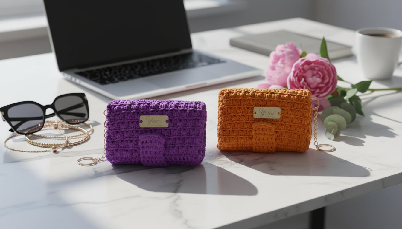 🧶 Petit portefeuille fait main au crochet – Corail - 100% coton ✨
