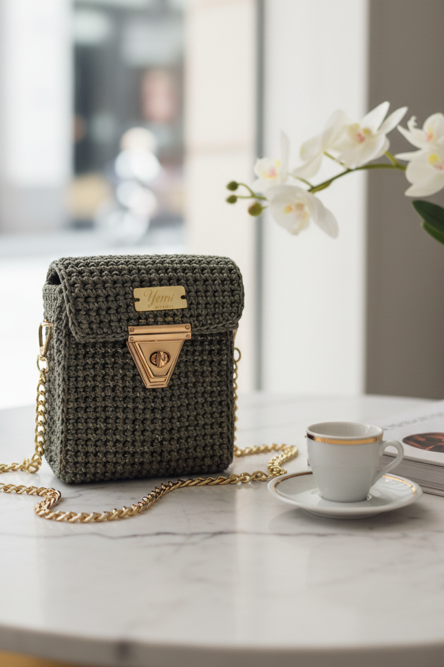 👜 Sac MIRA Kaki pailleté doré✨️