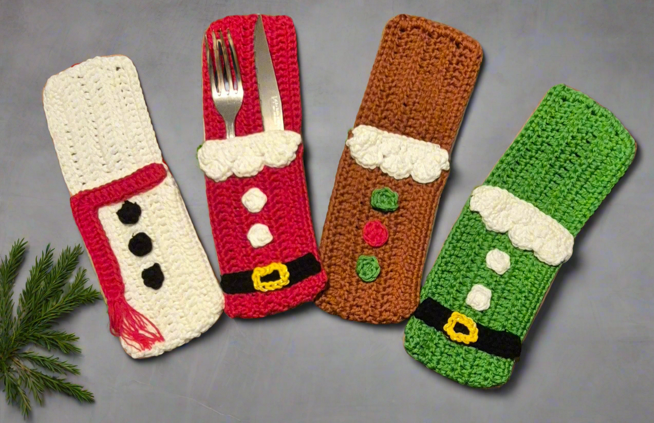 🎅✨ Étuis à Couverts de Noël au Crochet – Faits Main par lot de 4 ou à l'unité🎄🍴
