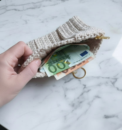 🧶 Petit portefeuille fait main au crochet – Beige - 100% coton ✨