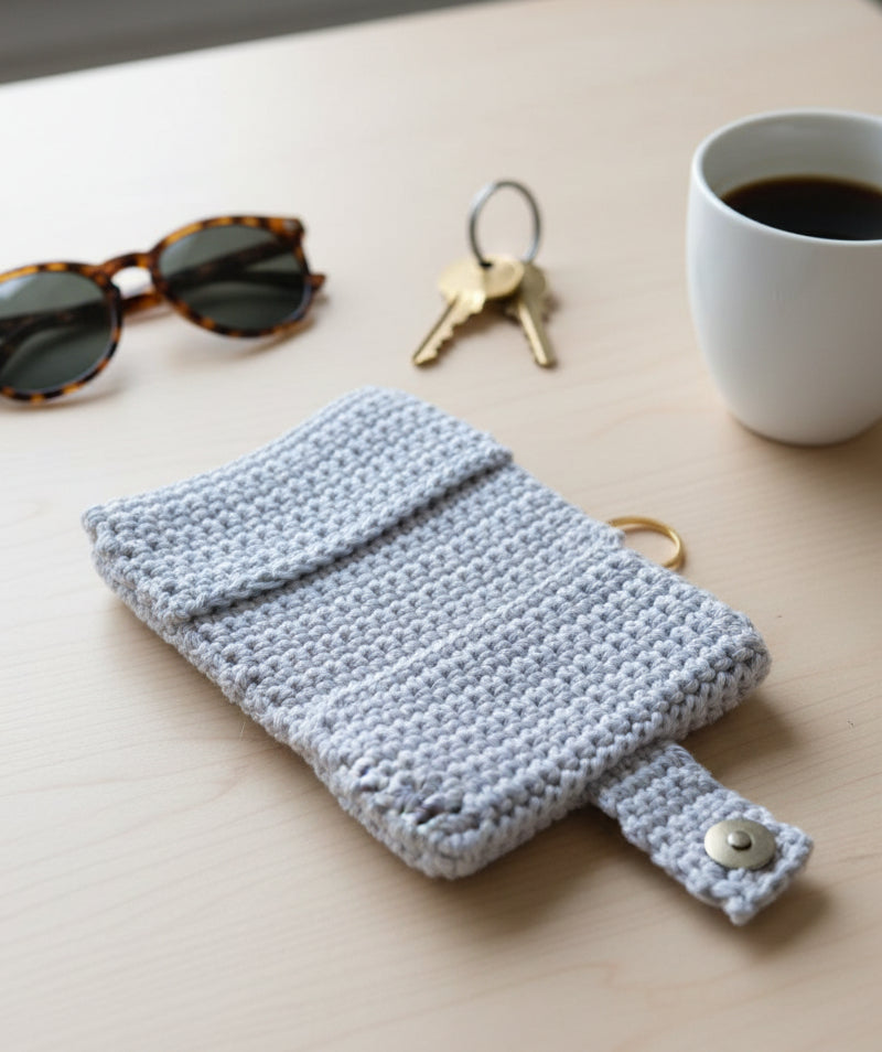 🧶 Petit portefeuille fait main au crochet – Beige - 100% coton ✨