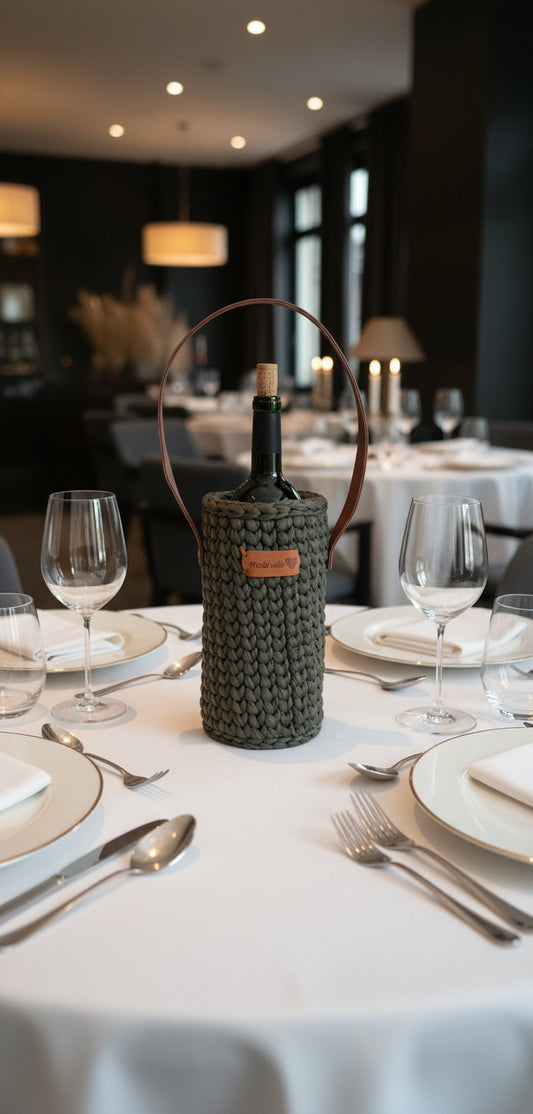 Porte-bouteille crocheté Kaki – Edition Luxe 🍷✨