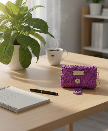 🧶 Petit portefeuille fait main au crochet – Violet -100% coton ✨