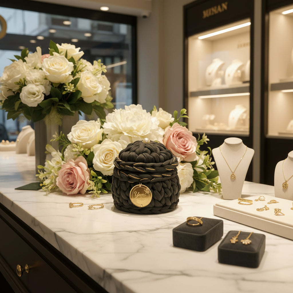 🧺 Petit panier à bijoux kaki et doré