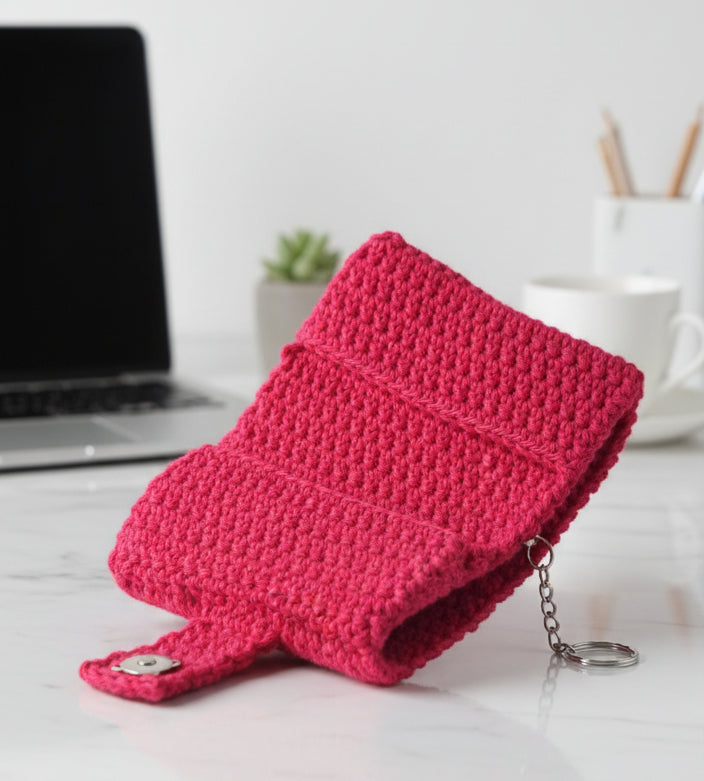 🧶 Petit portefeuille fait main au crochet – Rouge -100% coton ✨