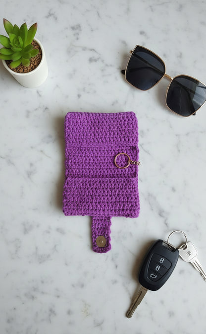 🧶 Petit portefeuille fait main au crochet – Violet -100% coton ✨