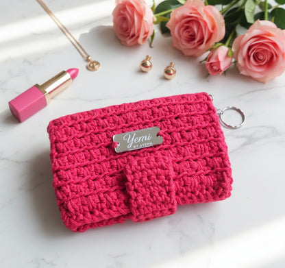 🧶 Petit portefeuille fait main au crochet – Rouge -100% coton ✨