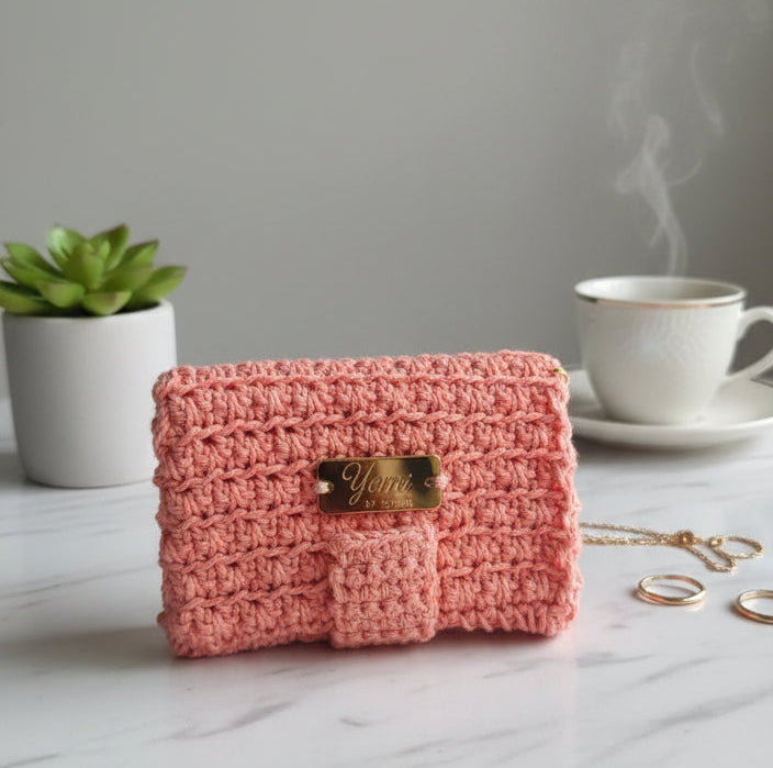 🧶 Petit portefeuille fait main au crochet – Corail - 100% coton ✨