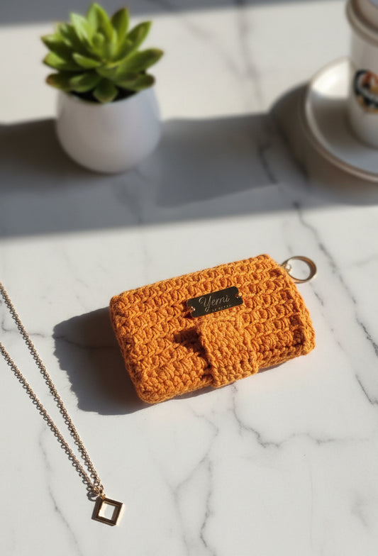🧶 Petit portefeuille fait main au crochet – Orange -100% coton ✨
