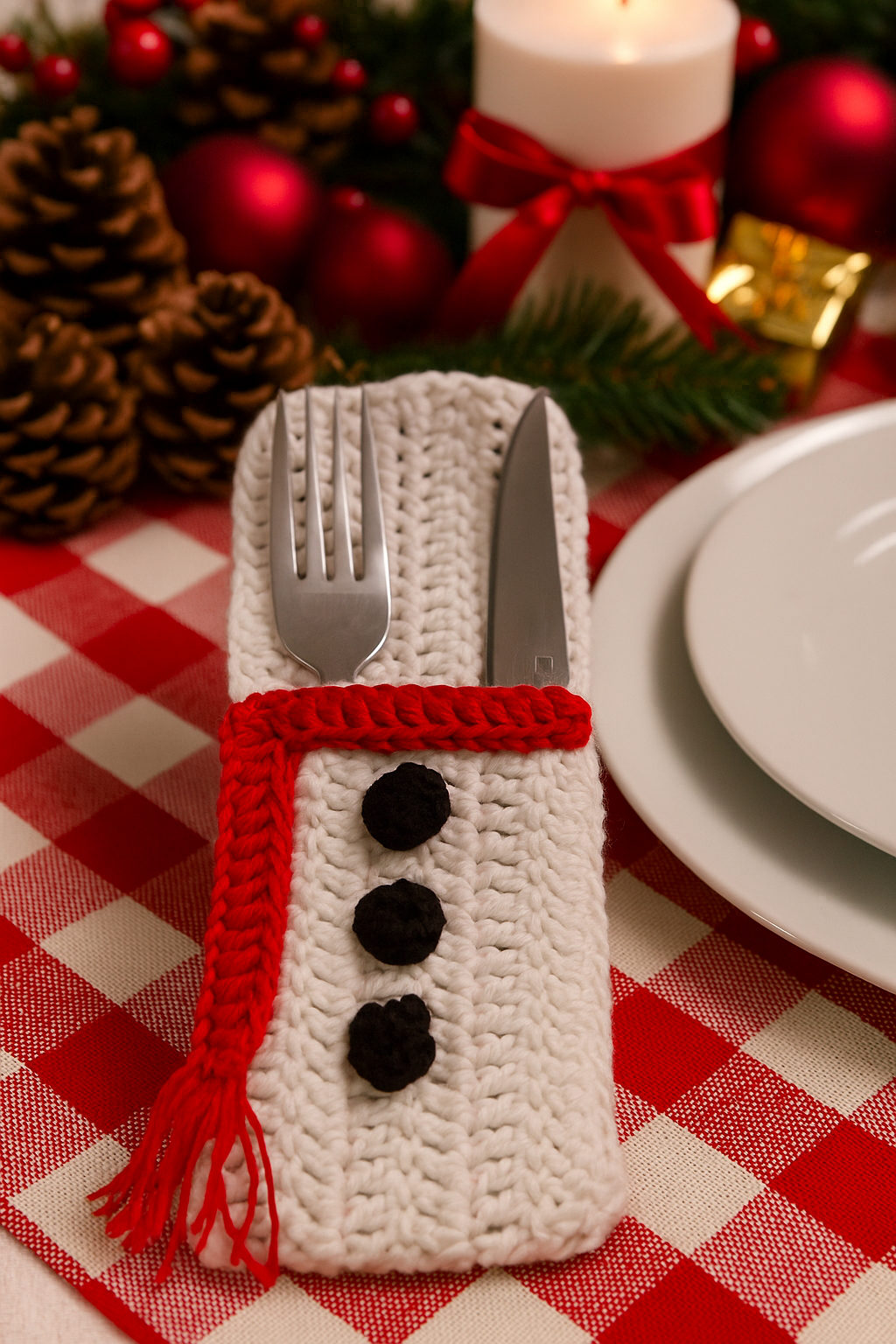 🎅✨ Étuis à Couverts de Noël au Crochet – Faits Main par lot de 4 ou à l'unité🎄🍴