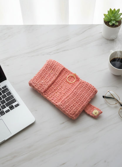 🧶 Petit portefeuille fait main au crochet – Corail - 100% coton ✨