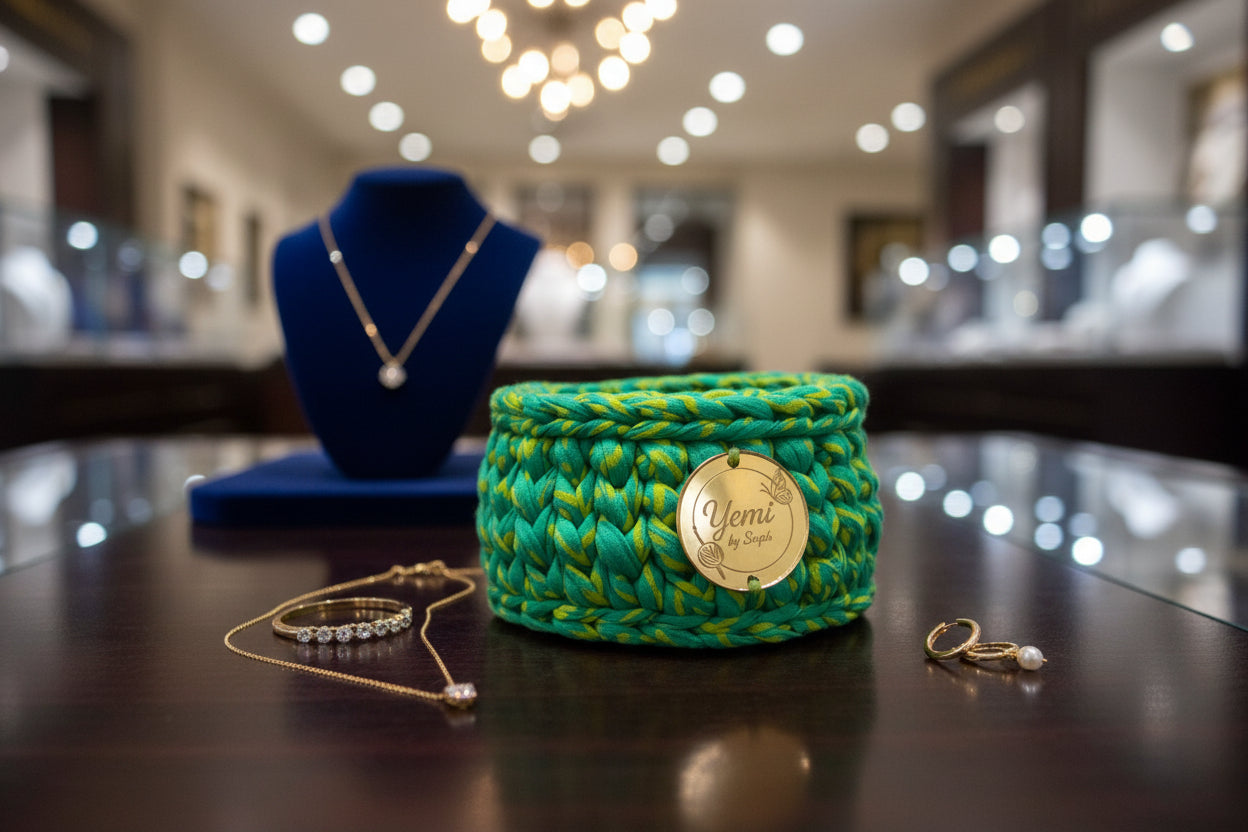 🧺 Panier a bijoux Vert et jaune