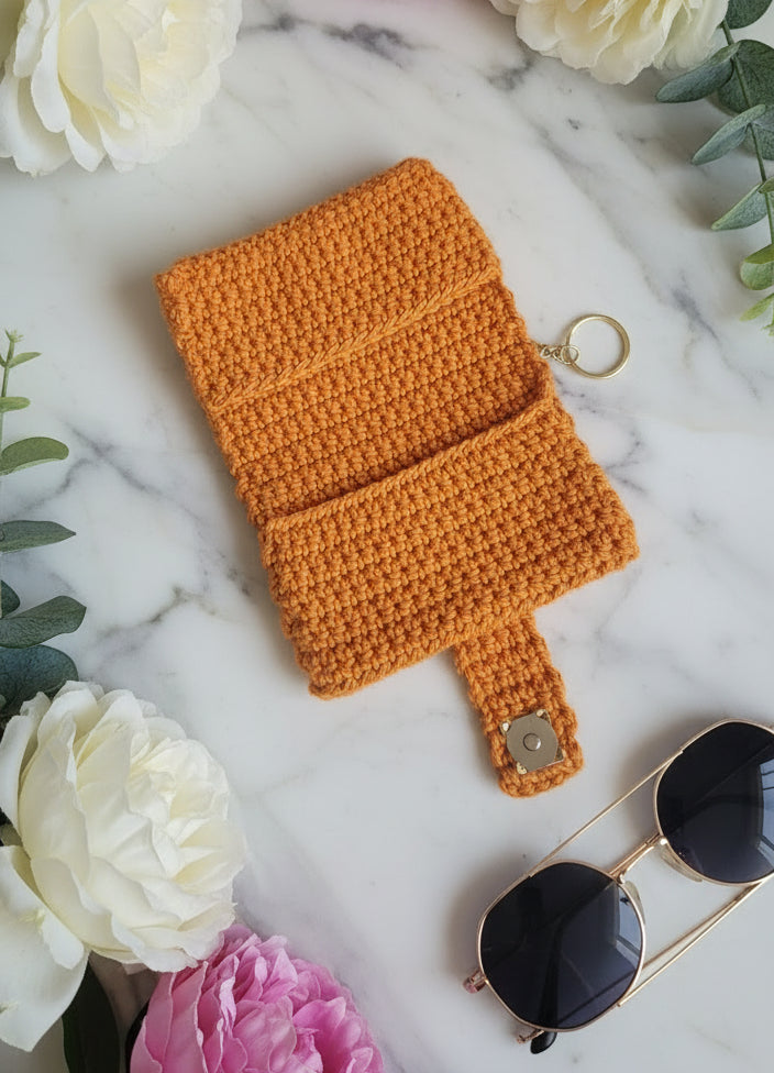 🧶 Petit portefeuille fait main au crochet – Orange -100% coton ✨