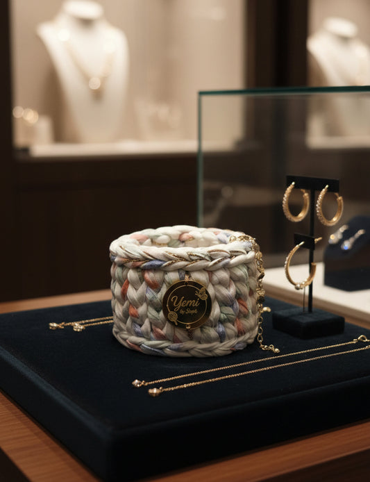 🧺 Panier à bijoux fleuri touches de bleu, blanc, rouge, vert