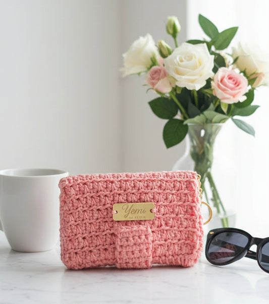 🧶 Petit portefeuille fait main au crochet – Corail - 100% coton ✨