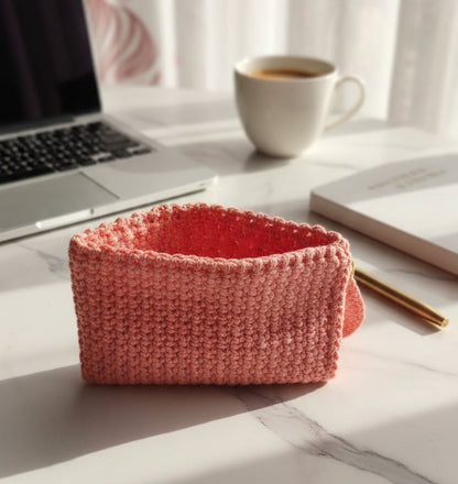 🧶 Petit portefeuille fait main au crochet – Corail - 100% coton ✨