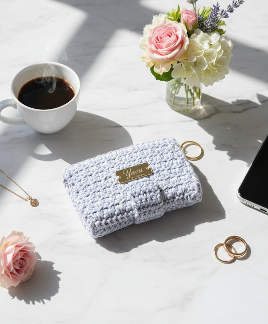 🧶 Petit portefeuille fait main au crochet – Beige - 100% coton ✨